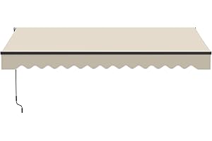 Aleko 10x8 feet Caribbean Style Electric Black Frame Awning, Remote Control Motorized & Manual Crank, Outdoor Shade Canopy with UV-Resistant Fabric - Ivory Cream