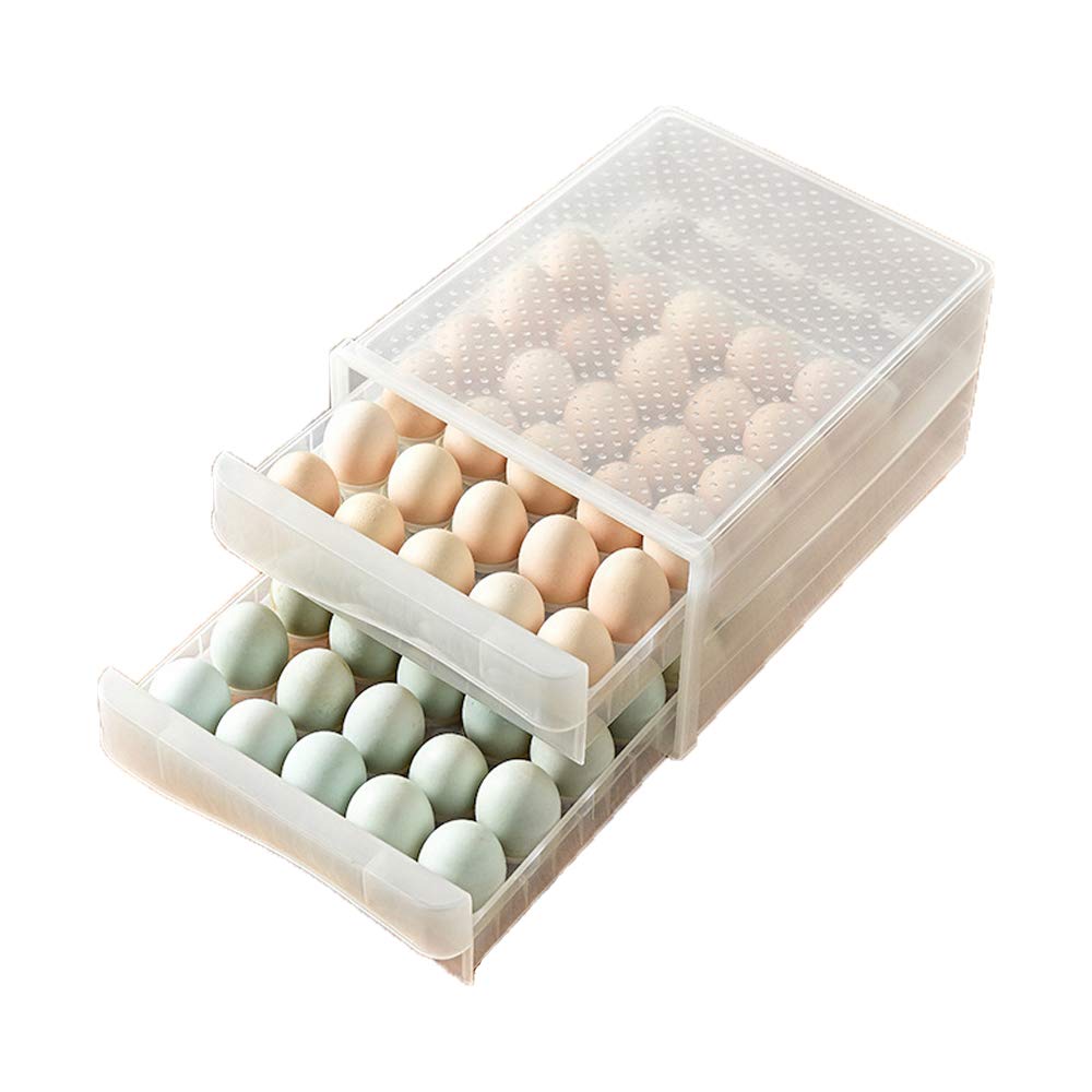 Fridge Eggs Storage Box, Double Layers Eggs Storage Container,Egg Fresh Box, Large Capacity for 60 Eggs, Environmental Protection, Stackable for Refrigerator Kitchen Picnic(26 * 34 * 17cm)