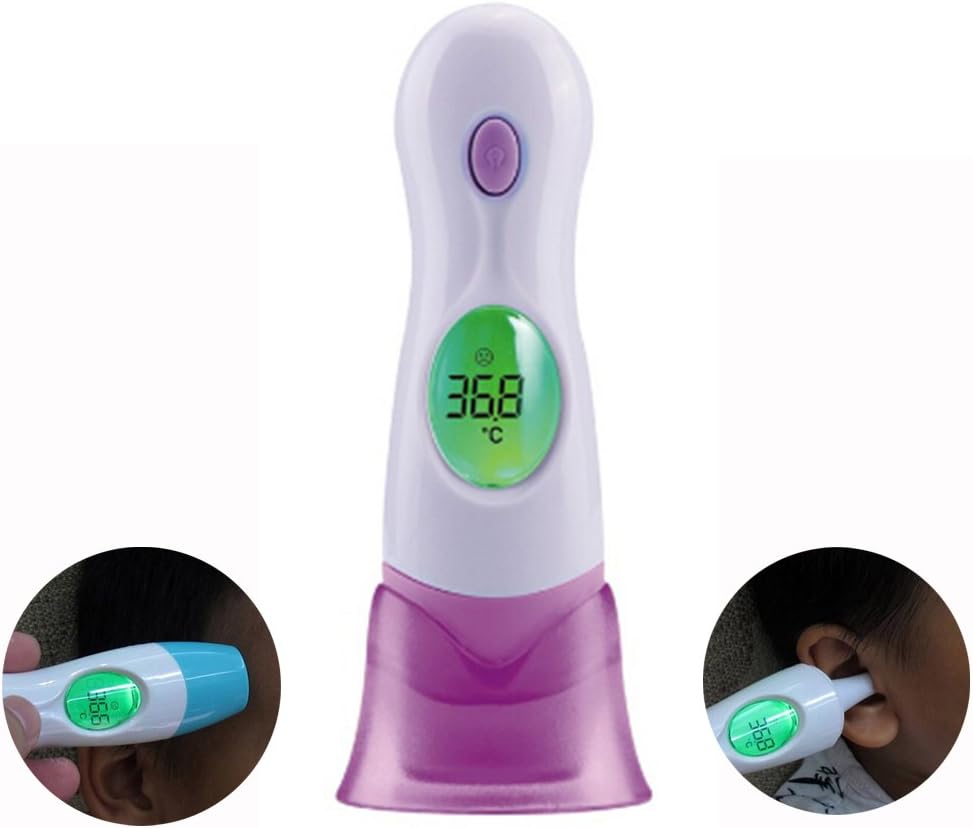 Ear and Forehead Dual Mode Infrared Body Thermometer By discoGoods, Baby Thermometer with Instant Reading, Fever Alarm, Memory Recall for Babys, Kids & Adults (Purple)