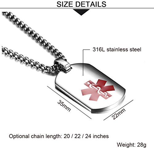 JF.JEWELRY Arc Surface Stainless Steel Medical ID Alert Necklace for