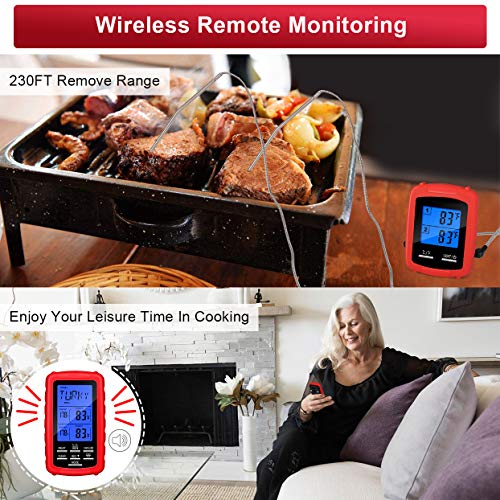 Pansonite Wireless Remote Digital Cooking Food Thermometer Meat Thermometer for Grilling Oven Kitchen Smoker BBQ Grill Thermometer with Dual Probe, 230 Feet Range