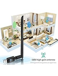 WiFi Adapter 600mbps Free Driver Wireless Network Dongle with 5dBi Antenna for PC Desktop, Dual Band 2.4GHz 5.8GHz LAN Card 802.11ac Network Card,Support Windows 10 8 8.1 7 Mac OS,Play and Plug