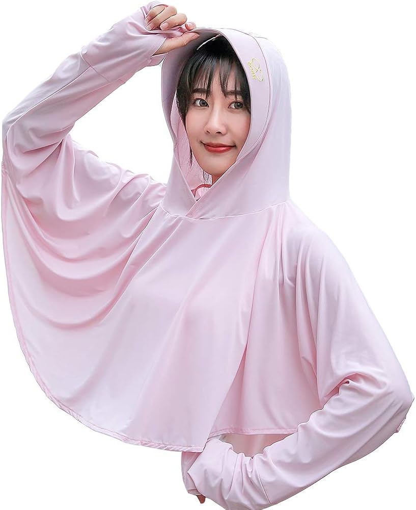 Sun Hoodies UV Protection - UPF 50+ Sun-proof Clothing w/Ear Hoop Mask, Gift for Women, Girl, Running, Cycling, Fishing (Candy Pink Hoodies): Clothing