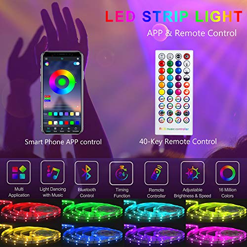 Aogled Striscia LED 10M,Bluetooth Strisce LED con Controllo APP e Telecomando,Strisce LED RGB con Sincronizzazione Musicale,Strisce Luminose 5050 LED per Interni,Camera da Letto,Soggiorno,Cucina,Feste