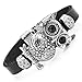 Urban Jewelry Stunning Leather Crystal Black Owl Cuff Bracelet (Silver Color)