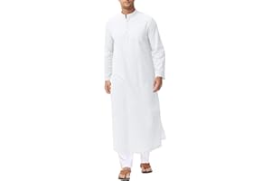 LVCBL Kaftan for Men Long Sleeve Caftan Thobe Side Split Muslim Robe Button Down Long Gown Tunic Shirts