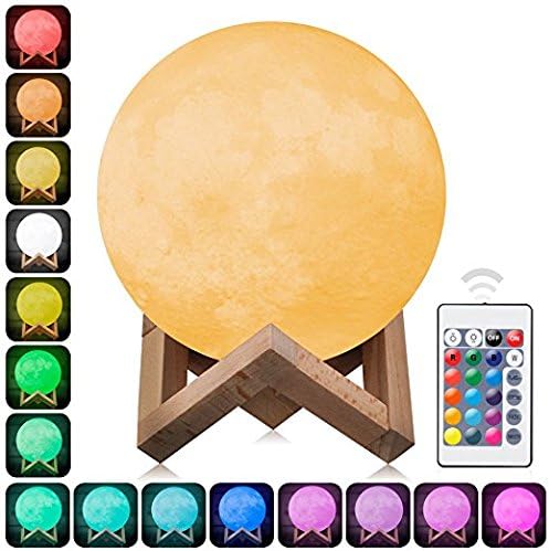 Moon Lamp 3D Printing LED Lighting 16 LED Colors Night Light, YEOOM Children gift Dimmable Adjustable Brightness Touch Control USB Recharge Light for kids bedrooms 5.9 Inch
