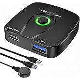USB 3.0 Switch, USB Switcher 2 in 1 Out for 2 Computers Share 1 Device for Keyboard Mouse Printer with 2 USB Cables