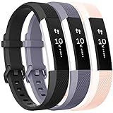 Vancle Bands Replacement for Fitbit Alta HR and Fitbit Alta (3 Pack), Newest Sport Replacement Wristbands with Secure Metal Buckle for Fitbit Alta HR/Fitbit Alta (Black Gray Blush-Pink, Large)