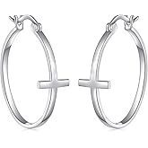 S925 Sterling Silver Jewelry Classic Hoop Cross Earrings for Women Teenage