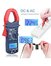 Medidor de abrazadera digital ETEPON True RMS 6000 Multímetro Auto y Manual Medidas Voltaje, Corriente, Resistencia, Continuidad, Frecuencia, Capacitancia, Temperatura, Diodos, Transistores DT201D, 1