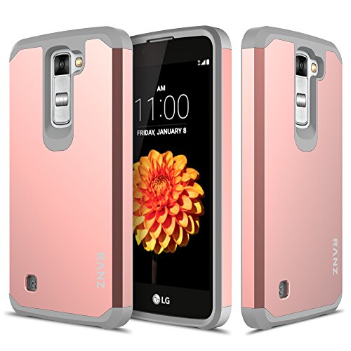 LG Escape 3 Case, LG Phoenix 2 Case, LG K8 Case, RANZ Grey with Rose Gold Hard Impact Dual Layer Shockproof Bumper Case For LG K8/ LG K350N/ LG Phoenix 2 (AT&T)
