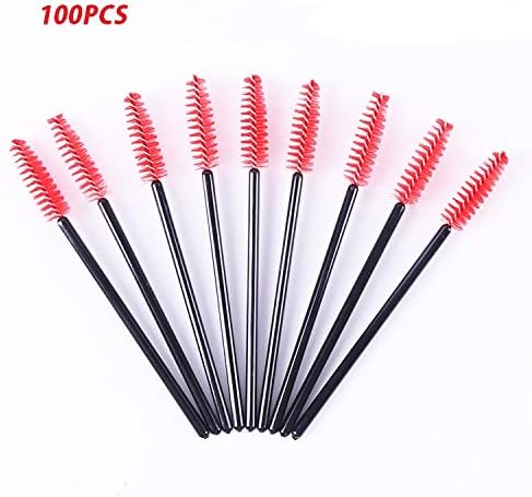 Disposable Mascara Wands Eyelash Brush, Flying Beauty 100 Pcs Wands Applicator Makeup Brush Kits (Red)
