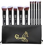 Qivange Brush Set, Kabuki Makeup Brushes Cosmetic Foundation Blush Blending Powder Eyeshadow Brushes with Pouch, Black (10pcs)