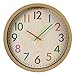 RELIAN Kids Wall Clock Non Ticking Wall Clock with Large Colorful Arabic Numbers, 12 inch Quartz Battery Operated Wall Clock for Bedroom, Living Room and School Classroom (Wooden Frame)