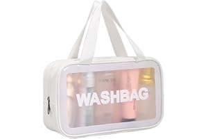 DAPOWER Travel Toiletry Bag for Women and Men, Matte Translucent Shower Bag with Handy Handle, Makeup Cosmetic Organizer Bag for Travel Toiletries Accessories (A - White)