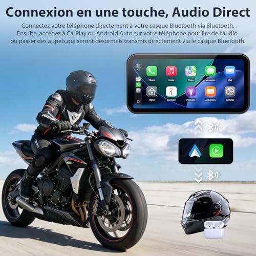 CarPlay 6 Inch A622 Motorcycle Screen CarPlay and Android Auto Wireless, Touch Screen Waterproof IP67, TPMS, Dual Bluetooth, GPS, USB/ACC Power, Compatible with All Motorcycles