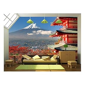 Mt. Fuji Viewed from Behind Chureito Pagoda. - Removable Wall Mural | Self-Adhesive Large Wallpaper - 66x96 inches