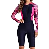 Mselyseshe Women Rash Guard Long Sleeve Shirts Boyleg One Piece Swimsuit Surfing Bathing Suit UPF 50 Front Zip Surf Wetsuit