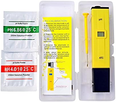 TEMANY PH Meter/Digital PH Meter/Mini Pocket Size Water Quality Tester for Hydroponics, Aquariums, Swimming Pools, High Accuracy 0.1PH Resolution - Extra PH Calibration Solution Mixture
