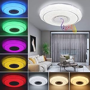 SHILOOK Led-plafondlamp, kleurverandering met afstandsbediening, 24 W, dimbare plafondlamp met bluetooth-luidspreker…