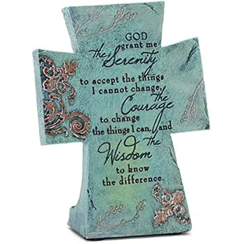 Serenity Prayer Aqua Filigree 4 x 6 Resin Stone Table Top Cross Decoration