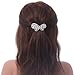 Bridal Wedding Prom Silver Tone Simulated Pearl Diamante 'Asymmetrical Butterfly' Barrette Hair Clip Grip - 65mm Across
