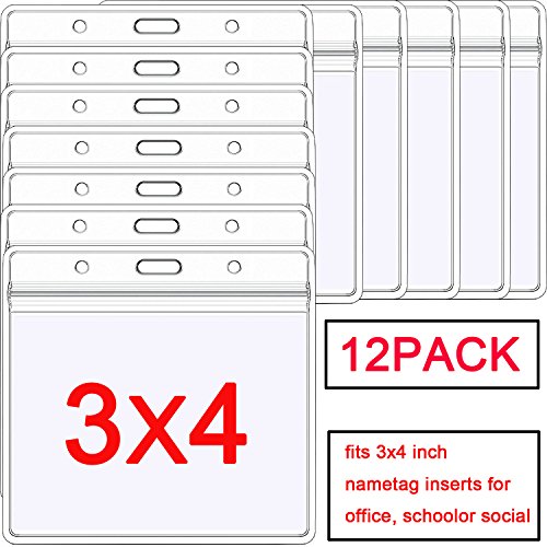 amuu - paquete de 12 soportes para tarjetas de identificación, 4 x 3 soportes para tarjetas de identificación, horizontales, grandes, para tarjetas de identificación, etiqueta de nombre para placa de nombre de 3 x 4 pulgadas