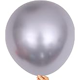 10pcs 18 inch Metallic Silver Balloons, Thick Latex Chrome Helium Balloons for Birthday Family Party Wedding Party Baby Shower Decoration Supplies