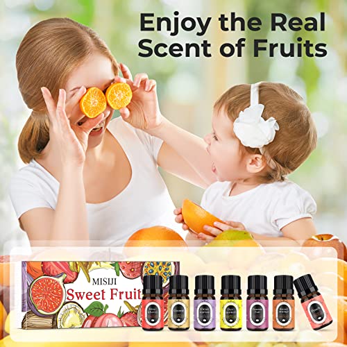 Fruity Essential Oils Set, 7 x 10ml/0.33fl.oz Premium Aromatherapy Oils for Diffusers, Humidifiers, Candle, Soap Bath Bomb Making, Fruit Fragrance Oils for Yoga, Massage, Skin, Room, Relaxing, Calming