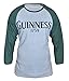 Guinness Green and Grey Heathered Vintage Baseball Tee - Cotton Polyester Raglan Style Long Sleeve T-Shirt