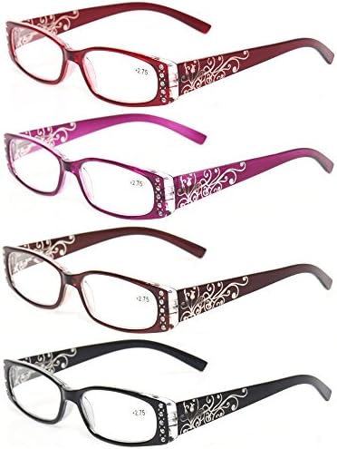 Kerecsen 4 Pairs Ladies Reading Glasses Spring Hinge with Laser Pattern Readers