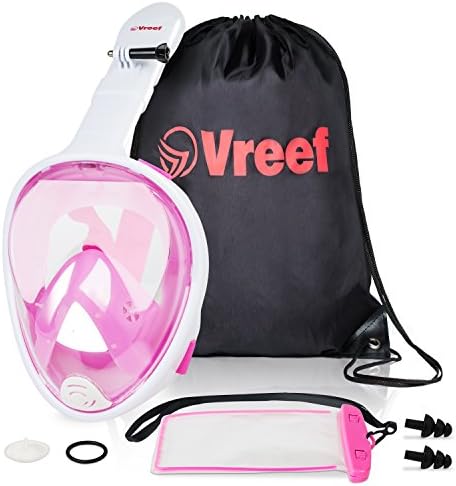 Full Face Snorkel Mask 2017 New Model with 180° Panoramic Viewing, Non-Toxic Silicone Materials, Easy-breath Longer Tube, Improved Anti -Fog &amp; Anti-Leak Technology + FREE BONUSES. By Vreef