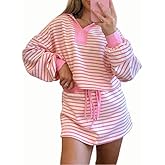 Kodaruber Women Striped 2 Piece Skirt Sets Long Sleeve Sweatshirt Mini Skirts Workout Set Gym Outfits