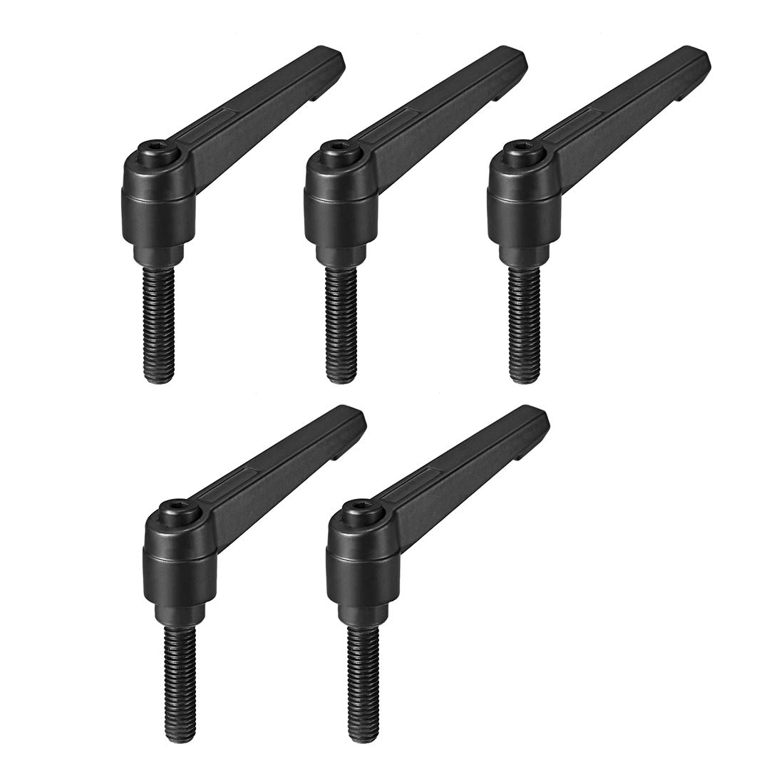 sourcing map 5pcs Adjustable Clamping Lever Handle M8 x 32mm Metric Black Oxide Carbon Steel Male Threaded Stud Hand Knobs Ratchet Rotating Screw Handles Bolts with Locking Lever Black