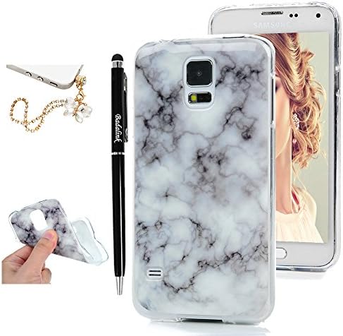 Galaxy S5 Case,Samsung Galaxy S5 Case Marble Case Soft TPU Case Shockproof Flexible Smooth Colorful Design Ultra Slim Protective Rubber Skin Gel Cover for Samsung Galaxy S5 by Badalink - Light Gray