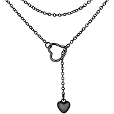 FOCALOOK Lariat Y-Necklaces | Long Necklaces for Women | Long Black Necklaces | Gold Necklaces for Women | Drop Heart Necklaces for Women | Front Adjustable Long Chain Necklace