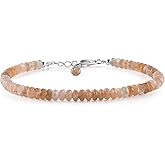 InfinityGemsArt Gold Sheen Moonstone Bracelets For Women, June Birthstone, Natural Gemstone Beads, Dainty Handmade Jewelry, Chakra Healing Crystals, 925 Sterling Silver Chain 8 inch, Gifts For Her