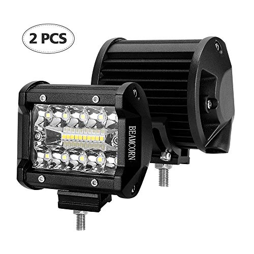 LED Light Bar by BeamCorn,2Pcs 4 Inch 120W 12000Lm Led Pods, Combo Beam [ Flood + Spot ] Super Bright Backup Driving Off Road Lights for Vehicles Truck Car ATV SUV Jeep Boat Yard, 2 Years Warranty