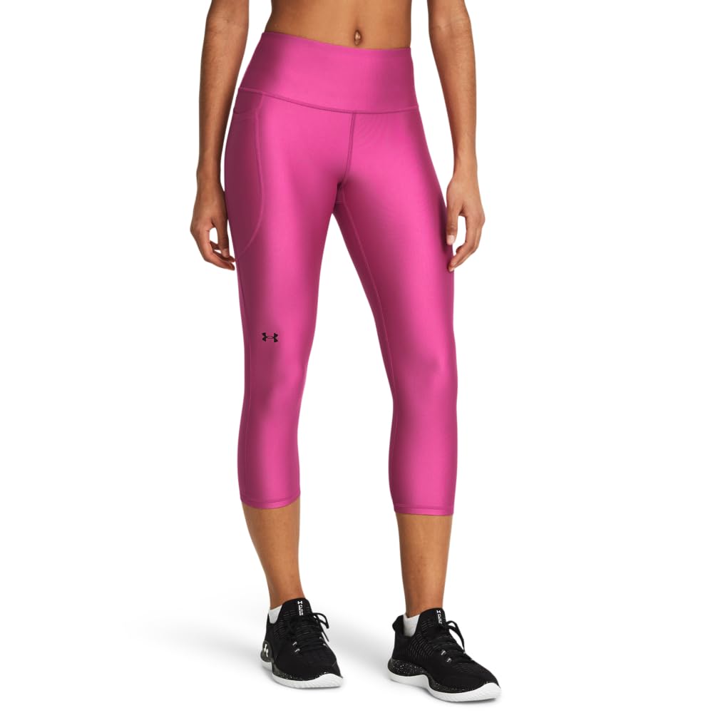 Under Armour Womens HeatGear Armour High Waisted Pocketed No-Slip Capri, (686) Astro Pink / / Black, X-Small Tall Image