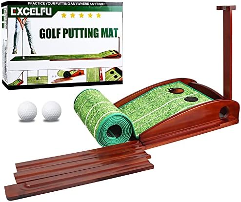 EXCELFU Putting Mat Golf Green for Indoor and Outdoor with Auto Ball Return, Crystal Velvet Mat and Wood Golf Putting Practice Equipment for Men Women, Home Office Backyard EXCELFU Putting Mat Golf Green for Indoor and Outdoor with Auto Ball Return, Crystal Velvet Mat and Wood Golf Putting Practice Equipment for Men Women, Home Office Backyard