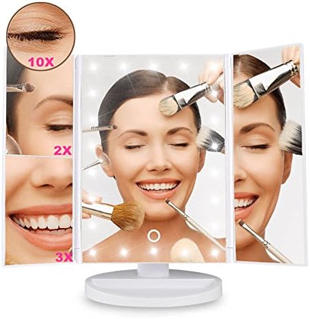 Lighted Vanity Mirror Makeup Mirror Trifold 22 Led Lighted with Touch Screen, 1x/2x/3x Magnification and Usb Charging, 180° Adjustable Stand for Countertop Cosmetic Makeup.