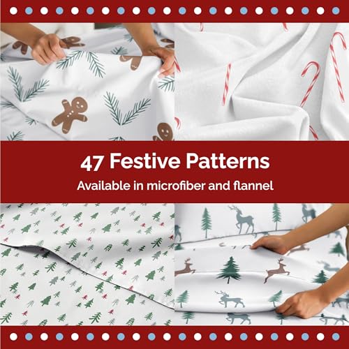 Queen Christmas Candy Canes Sheet Set - Holiday Xmas Pattern Bedding Set - Deep Pockets - Snug Fit - 4 Piece - Wrinkle Free - Cozy Cooling Festive Winter - Holiday Sheets for Women, Men, Kids & Teens