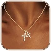 LULII Cross Necklace for Women Double Cross Pendant Necklace 14K Gold Plated Dainty CZ Diamond Cross Charm Necklace for Women Trendy Faith Jewelry Gifts