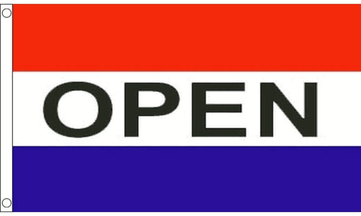 Open Flag Red, White & Blue - 5 x 3 FT - 100% Polyester With Eyelets Banner - FlagSuperstore