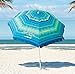 Tommy Bahama Sand Anchor 7 feet Beach Umbrella with Tilt and Telescoping Pole (Green/Blue Stripe)