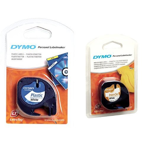 Dymo LetraTag Labelling Tape 12mm x 4m Plastic with Dymo Letratag Tape Iron On 12mm x 2m Fabric