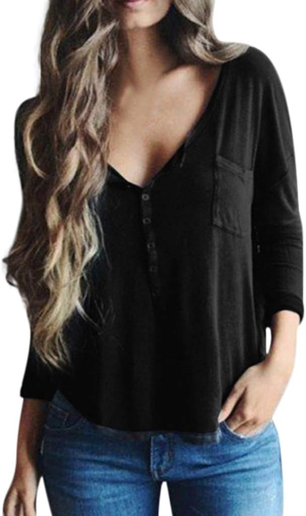 Blouse Women QUINTRA Loose Casual Brief Cool Top V-Neck Full Sleeve Button Chest Pocket Blouses