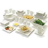 Dinnerware Set Square 45-Piece Set Service 6 (White Cream)