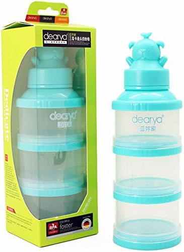 Formula Dispenser, Dearya Twist-Lock Stackable BPA Free On-the-Go 3 Compartments Bear Funnel Baby Milk Powder Dispenser &amp; Snack Container - 300ml 0M+ - 3 Feeds/1 Pack (Blue)